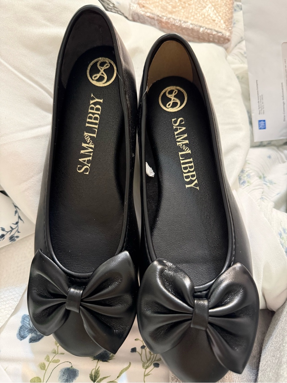 Sam & Libby Black Bow Slip-On Ballet Flats - Picture 2 of 3